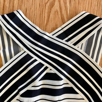 Anthropologie Maeve Black White Crosswise Stripe Fit & Flare Mini Dress Womens 6