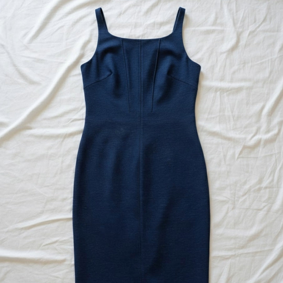 Les Copains BVM Spa Blue Denim Midi Sheath Dress Womens 10 US