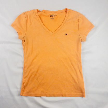 Tommy Hilfiger Orange Peach V Neck Tee Shirt Womens Medium