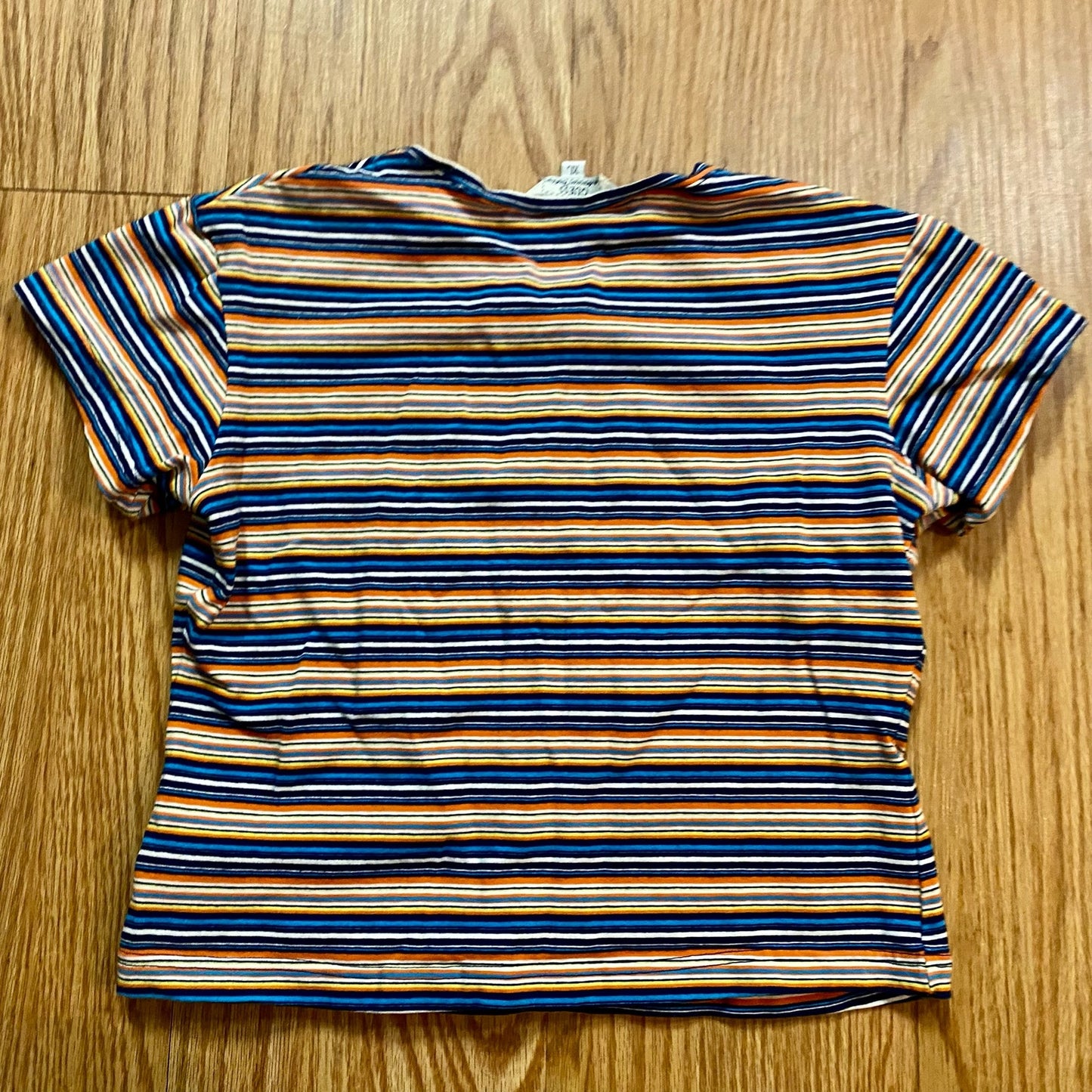 Guess Y2k Blue Orange Striped Cropped Tee Shirt Youth XLarge Womens Small/Medium