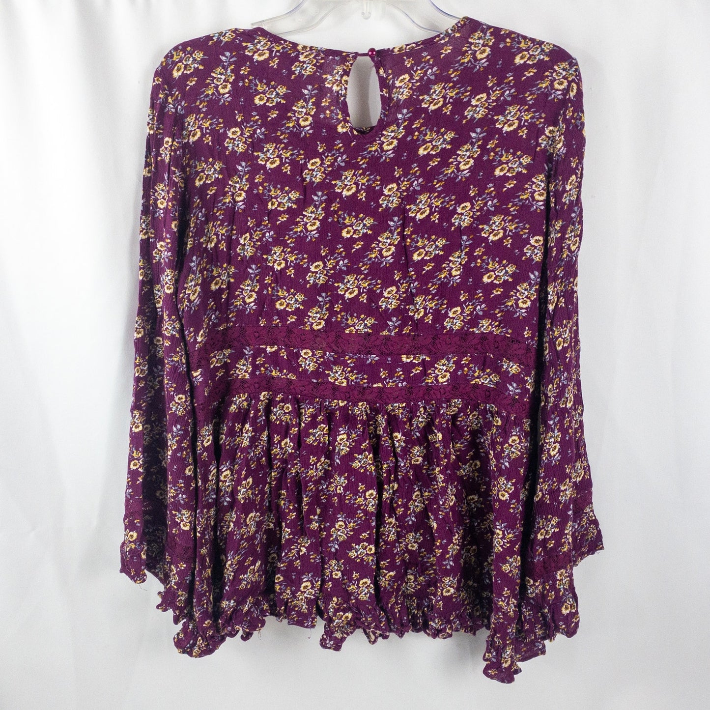 Suzanne Betro Purple Floral Boho Peasant Blouse Womens Large