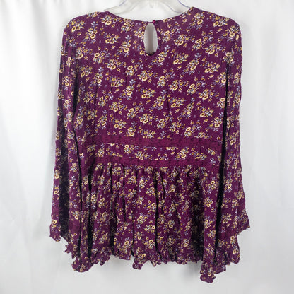 Suzanne Betro Purple Floral Boho Peasant Blouse Womens Large