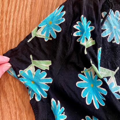 Zara Black Floral Daisy Peplum Blouse Top Womens Small