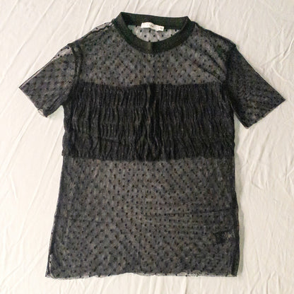 Lush Sheer Black Lace Whimsygoth Polka Dot Top Womens Small
