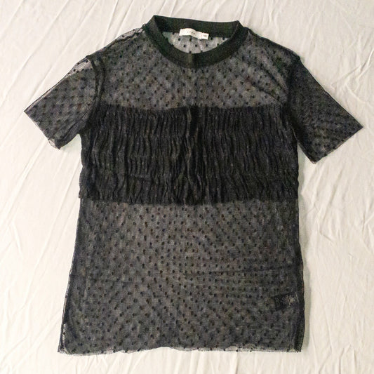 Lush Sheer Black Lace Whimsygoth Polka Dot Top Womens Small