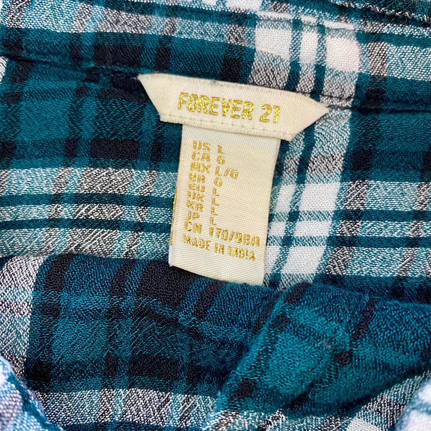Forever 21 Teal Green Plaid Button-up Shirt Womens Large