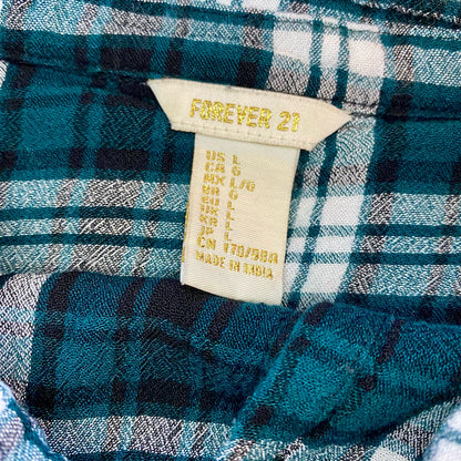 Forever 21 Teal Green Plaid Button-up Shirt Womens Large