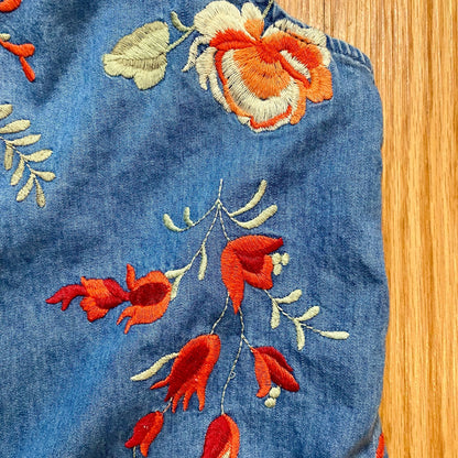 Beige by ECI Blue Floral Embroidered Dress Womens 8