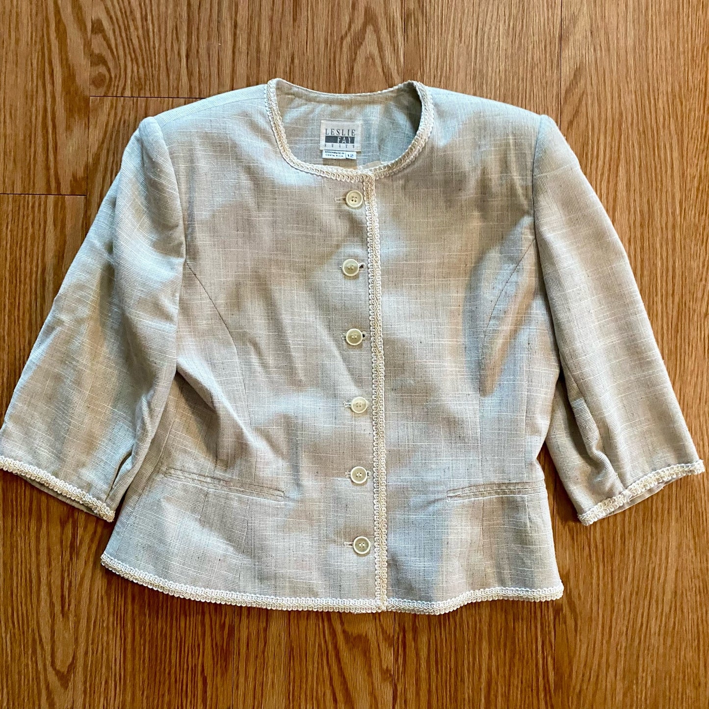 Leslie Fay Suits Vintage Gray Checkered Jacket Blazer Womens 8 Medium