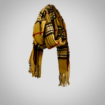 Classic Cream Tartan Plaid Tassel Scarf Unisex Womens One Size