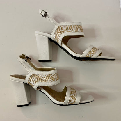 LifeStride Luna White Woven Raffia Heeled Sandals Womens 8.5