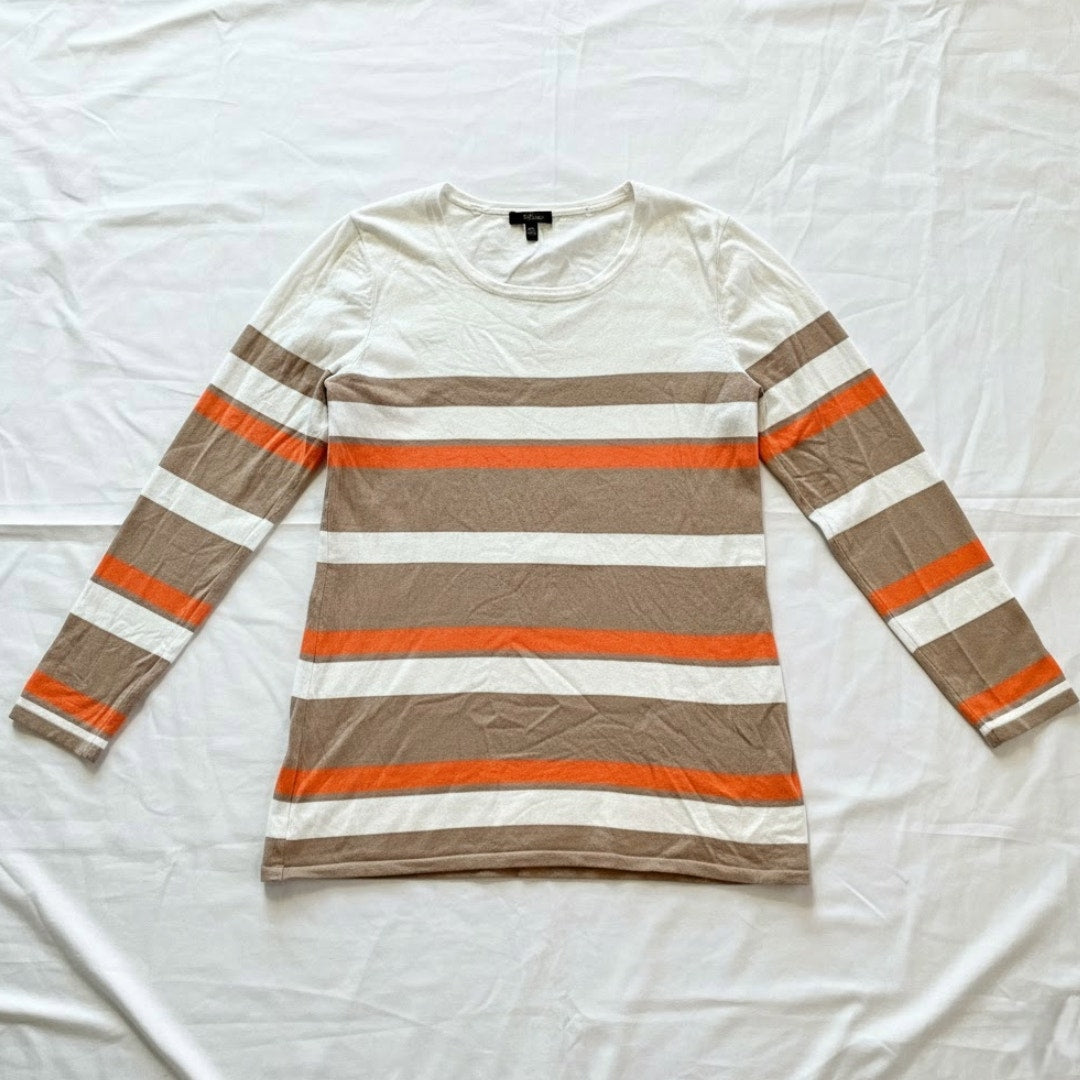 Cupio Tan White Striped Sweater Top Womens Medium