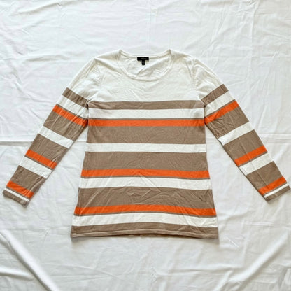Cupio Tan White Striped Sweater Top Womens Medium