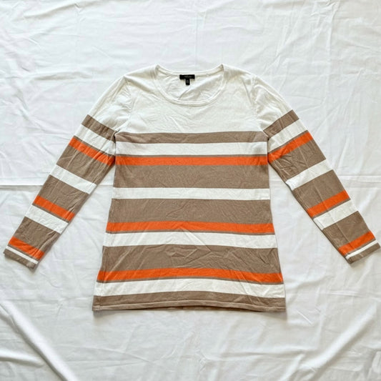 Cupio Tan White Striped Sweater Top Womens Medium