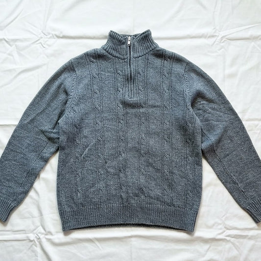 Northwest Territory Gray Cable Knit Fuzzy Pullover Sweater Mens Medium