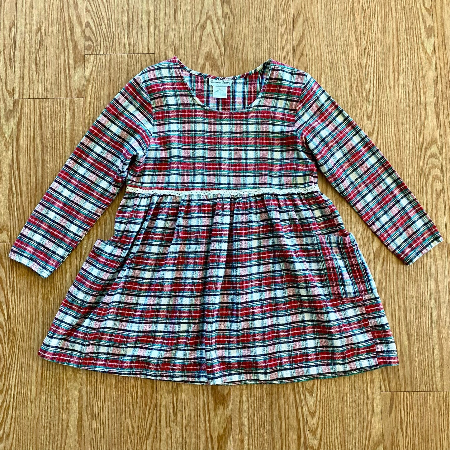 Bonnie Evans Vintage Plaid Tartan Flair Red Holiday Dress Girls Large