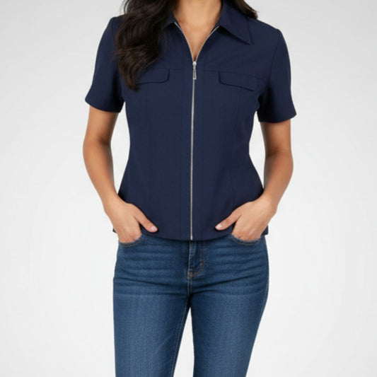 Plaza South Vintage Blue Zip Bomber Shacket Womens 10 Medium