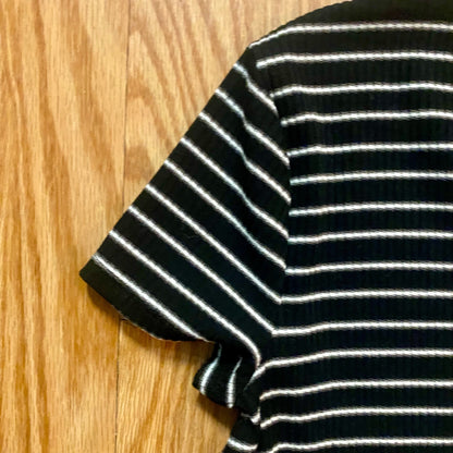 Love Fire Black White Striped Comfy A-Line Swing Dress Womens Medium