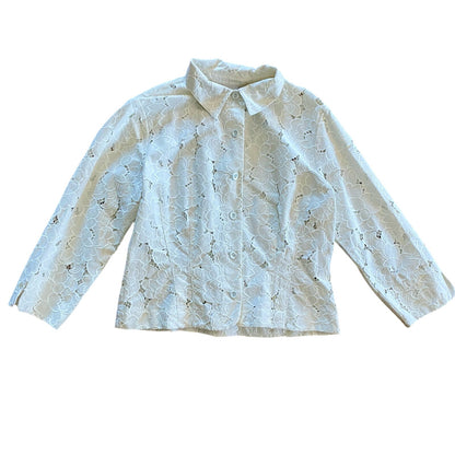 Cabi #5162 Spring Portrait White Floral Lace Shirt Jacket Womens Medium