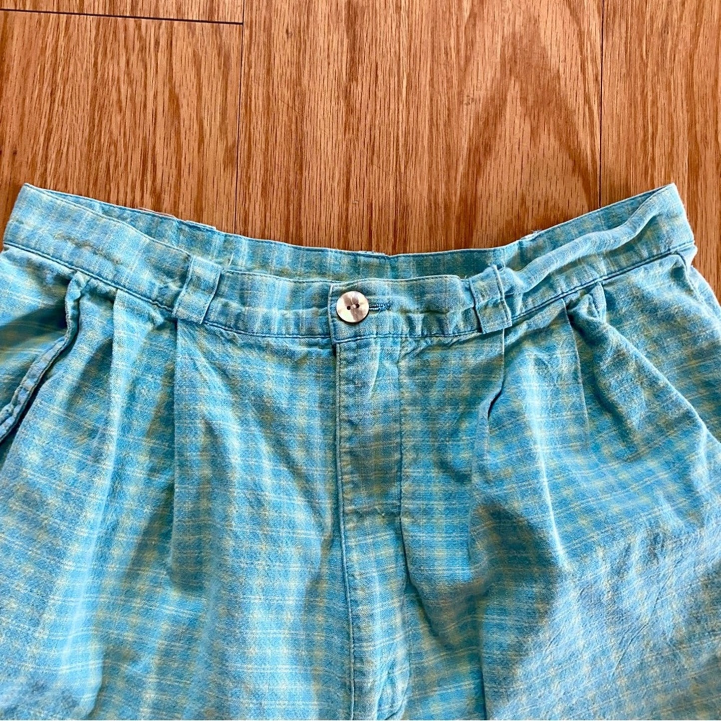 David Brooks Petites Vintage Blue Checkered High Rise Shorts Womens 0-2 XSmall
