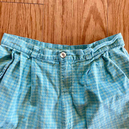 David Brooks Petites Vintage Blue Checkered High Rise Shorts Womens 0-2 XSmall