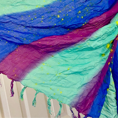 Multicolor Handmade Green & Purple Stripe Tassel Scarf Womens One Size