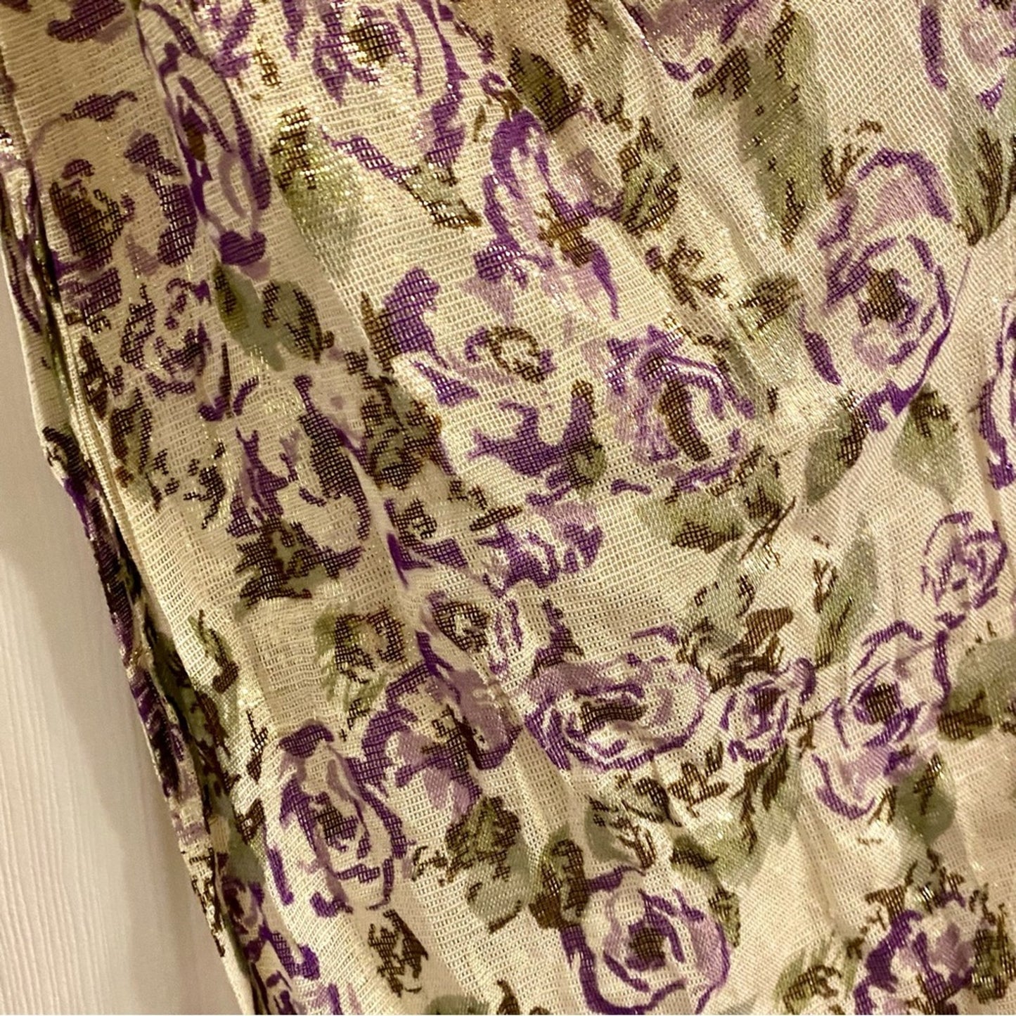 Gold Purple Floral Metallic Tassel Scarf Womens One Size