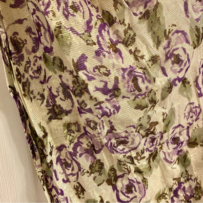 Gold Purple Floral Metallic Tassel Scarf Womens One Size