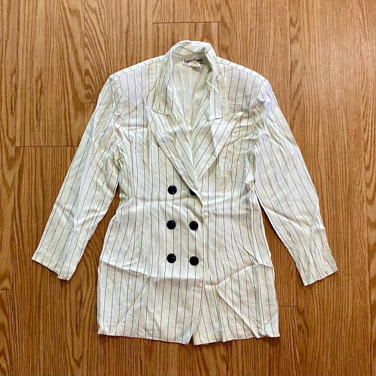 Francine Browner Vintage White Stripe Long Oversized Blazer Womens 6