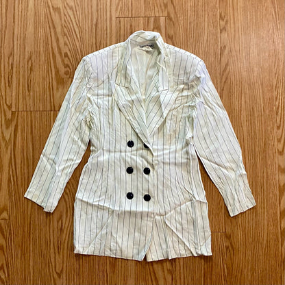 Francine Browner Vintage White Stripe Long Oversized Blazer Womens 6