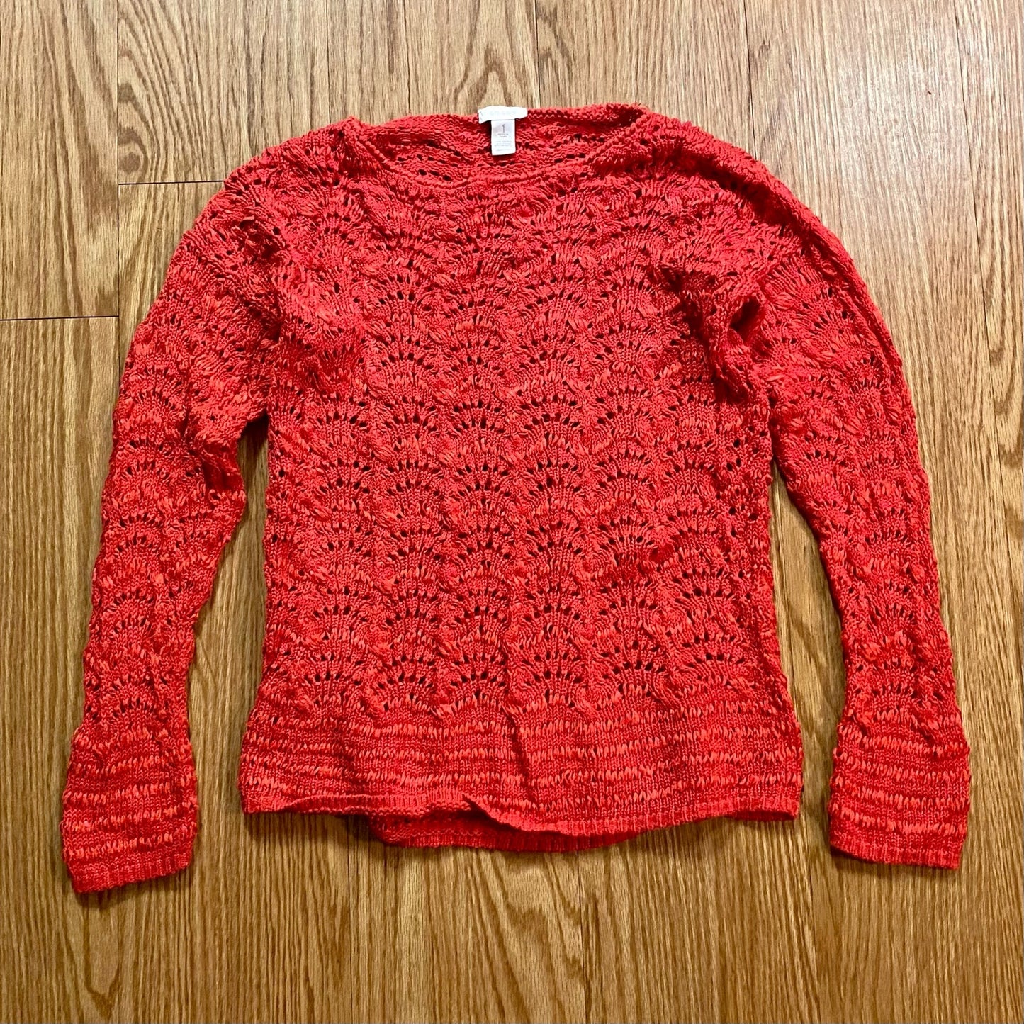 Chicos Bright Red Crochet Open Knit Sweater Top Womens 1 Medium