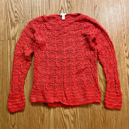 Chicos Bright Red Crochet Open Knit Sweater Top Womens 1 Medium