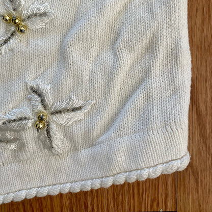 BP Design Vintage Ramie Knit Holly Berry White Sweater Cardigan Womens XLarge