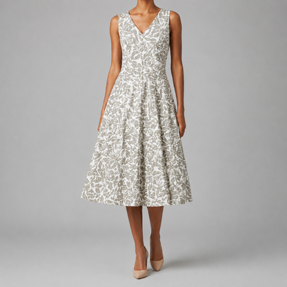 Isaac Mizrahi Target Gray Floral Pleated Midi Dress Womens 6 Small
