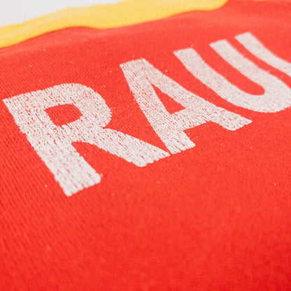 Voi Jeans Red Yellow Raw Hem Soccer Football Tee Shirt Mens Large