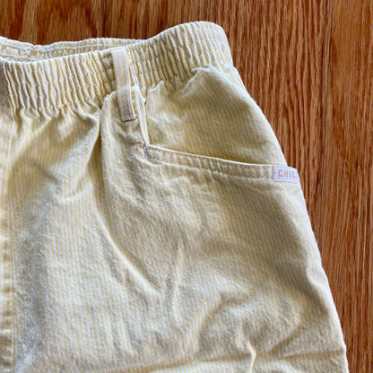 Chic Vintage 90s Yellow White Striped Long Baggy Shorts Womens 12