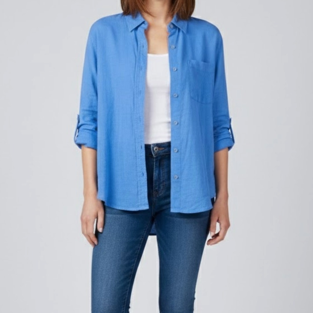 Jones New York Blue Cotton Button Down Shirt Womens Medium
