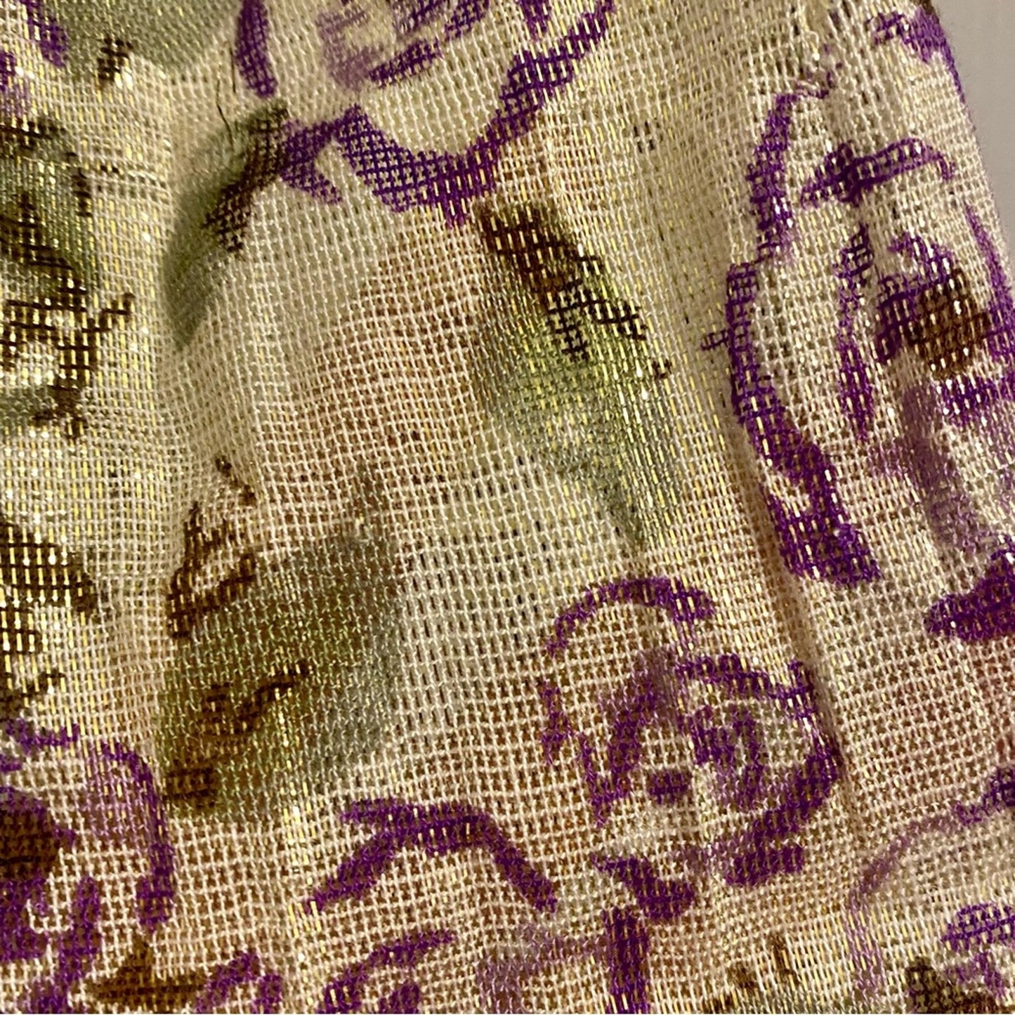 Gold Purple Floral Metallic Tassel Scarf Womens One Size