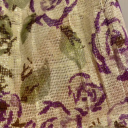 Gold Purple Floral Metallic Tassel Scarf Womens One Size