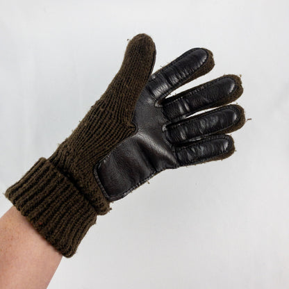 Interpur Vintage Brown Knit Fabric Vinyl Patch Gloves Womens One Size