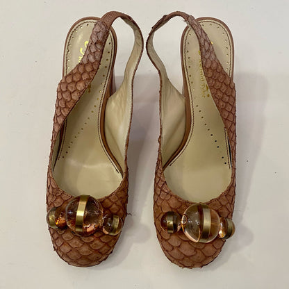 Richard Tyler Vintage Riesling Brown Snake Skin Glam High Heel Shoes Womens 7.5