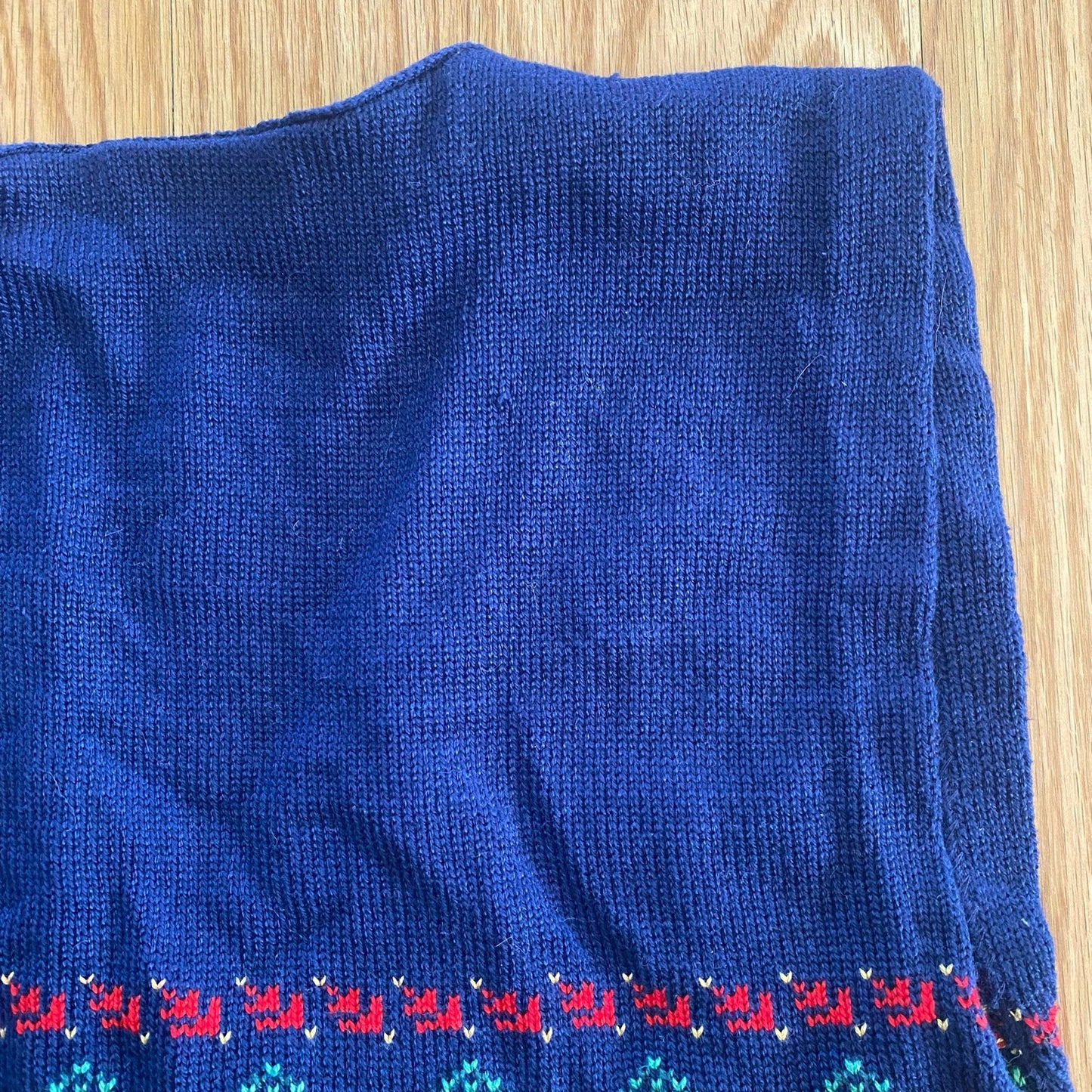Vintage Blue Knit Cotton Christmas Holiday Sweater Vest Reindeer Womens Medium