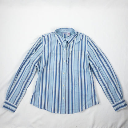 GH Bass & Co Blue White Striped Button Blouse Shirt Womens Medium