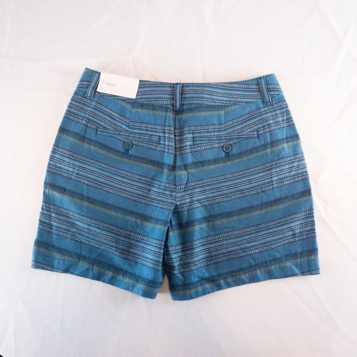 Ann Taylor LOFT Striped Blue Green White Mini Shorts Womens Size 2