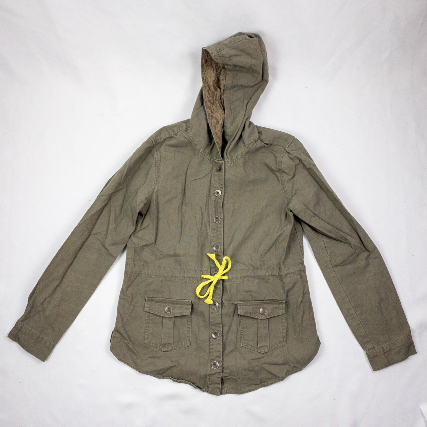 All Access Olive Green Lace Cargo Jacket Hooded Outerwear Womens Small