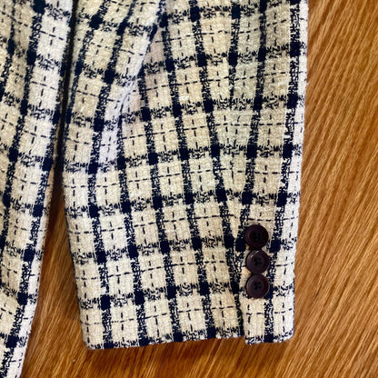 Da-Rue Vintage White Metallic Navy Plaid Blazer Womens Large