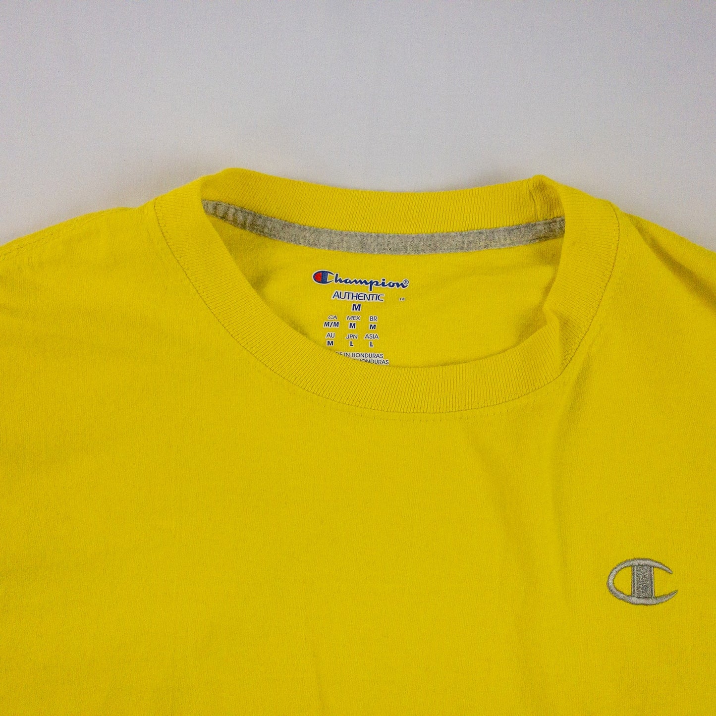 Champion Vintage Bright Yellow Logo Tee Shirt Top Mens Small / Medium