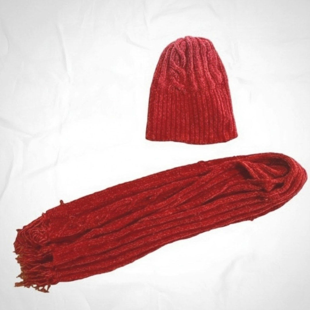 Joe Boxer Red Beanie Hat Scarf Bundle Unisex One Size