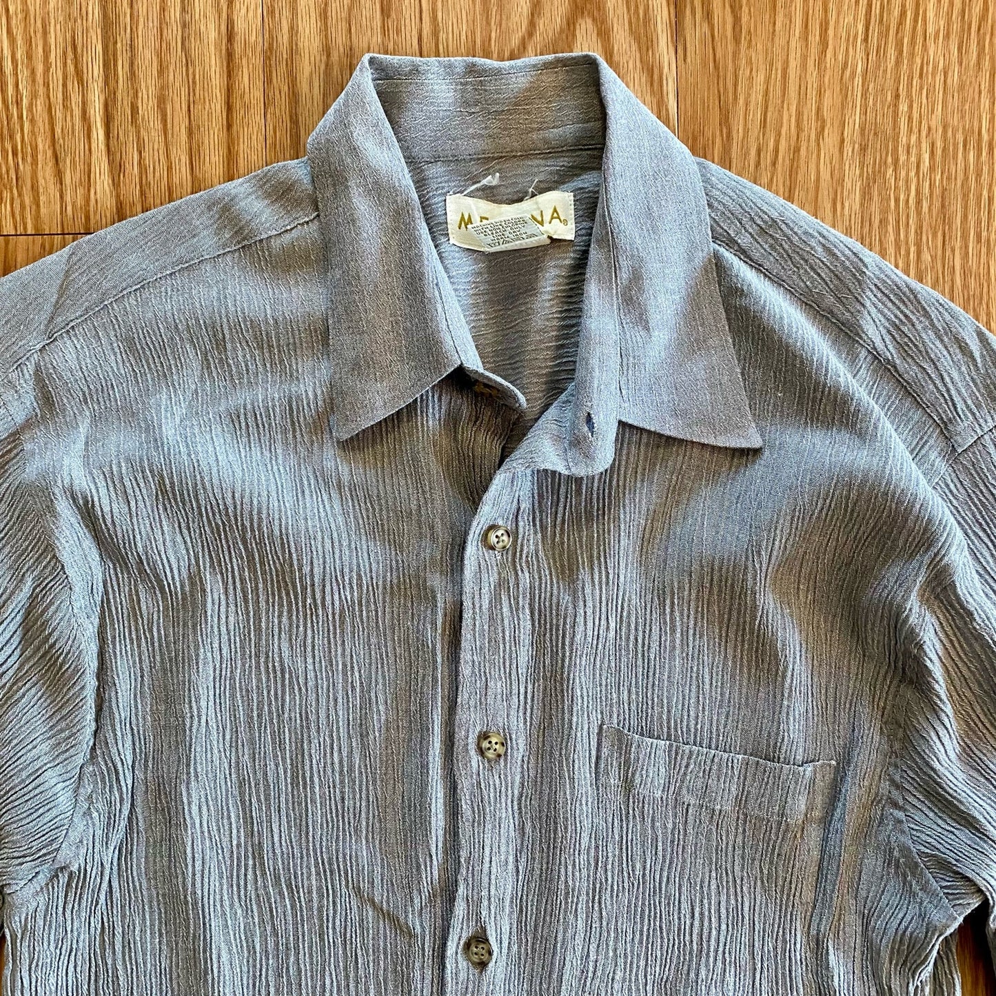 Merona Vintage Gray Crinkled Minimalist Button Slim Shirt Mens Small / Medium