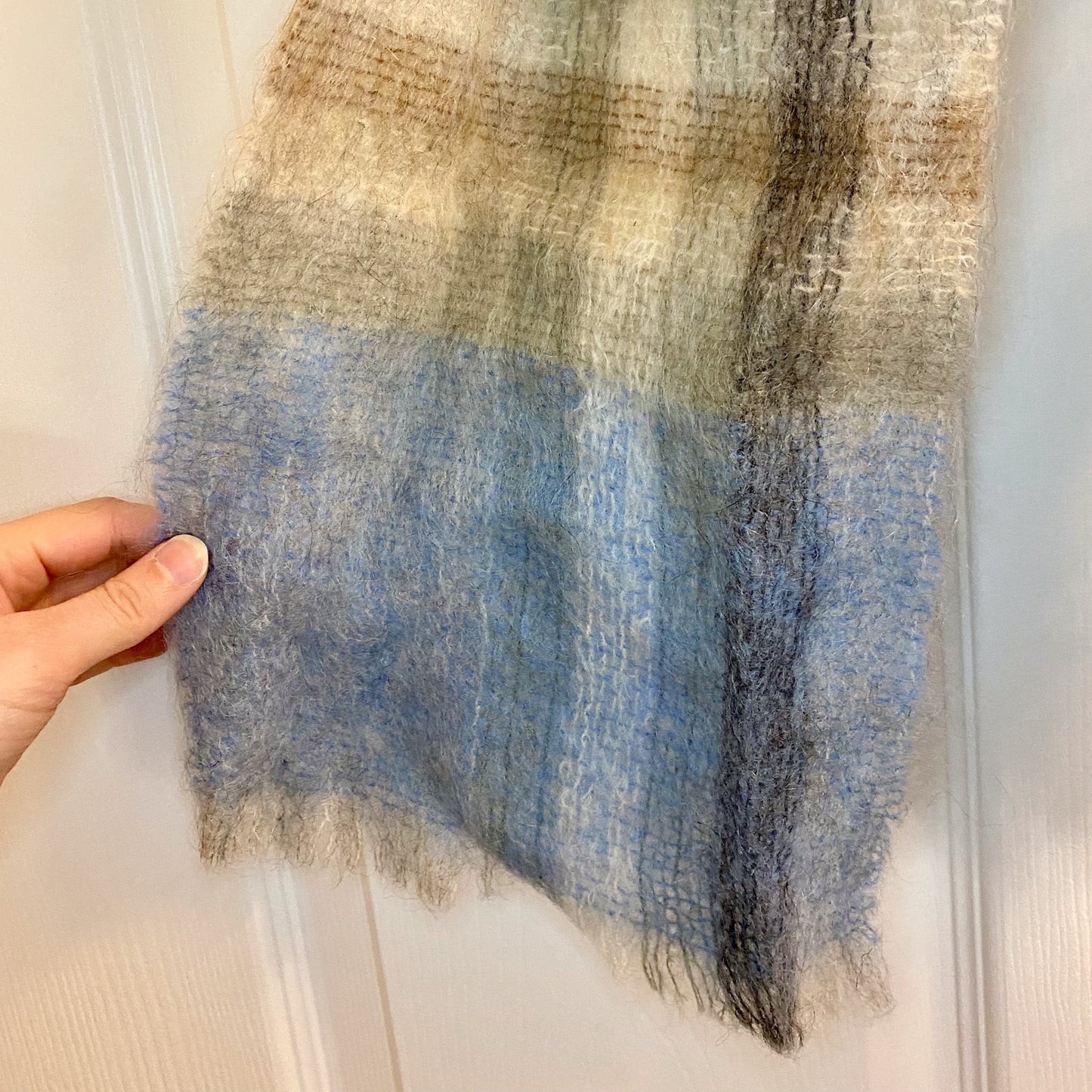 Samuel Tweed & Co Vintage Royal Scot Mohair Blue Knit Wool Scarf Unisex One Size